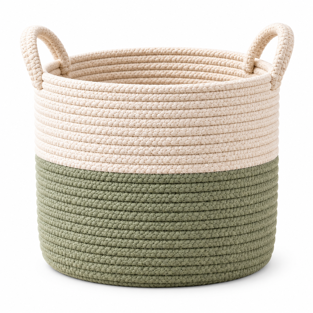 Woven Cotton Rope Toy Storage Basket — white background product view