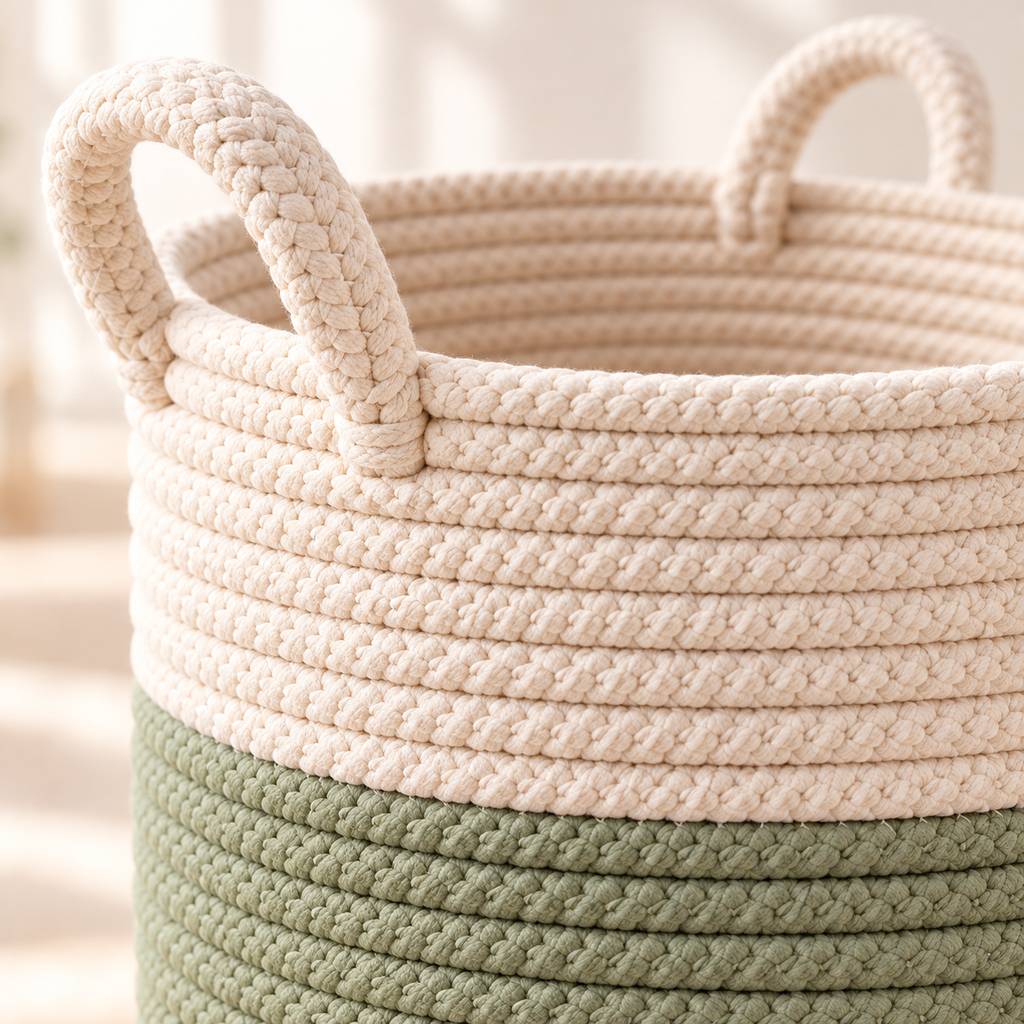 Woven Cotton Rope Toy Storage Basket — woven detail view