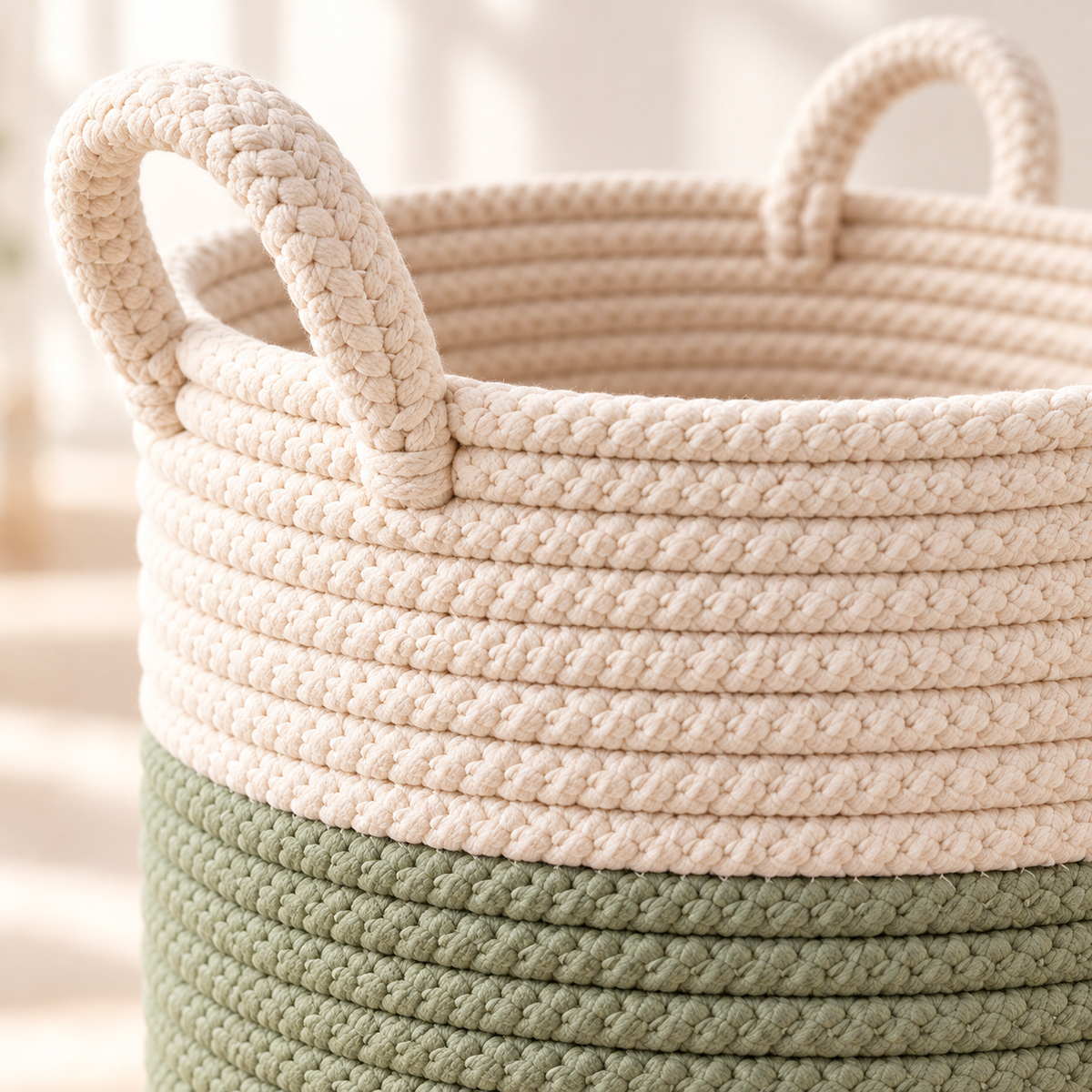 Woven Cotton Rope Toy Storage Basket — woven detail view