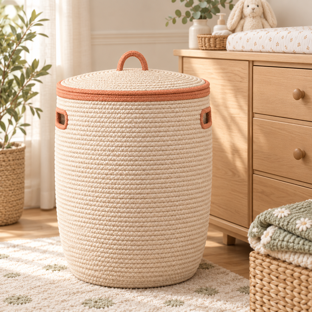 Lidded Woven Nursery Laundry Hamper — second lifestyle view