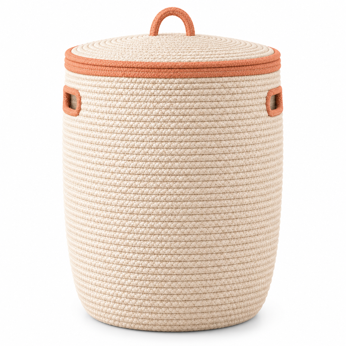Lidded Woven Nursery Laundry Hamper — white background product view
