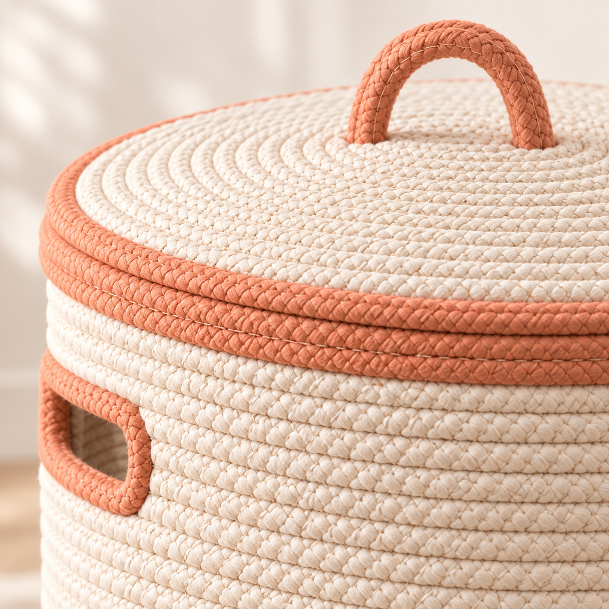 Lidded Woven Nursery Laundry Hamper — product detail view
