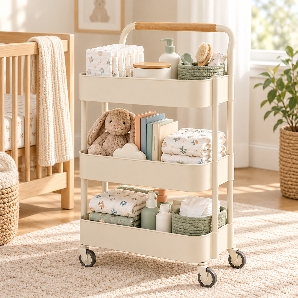 Three-Tier Nursery Rolling Storage Cart — first lifestyle view
