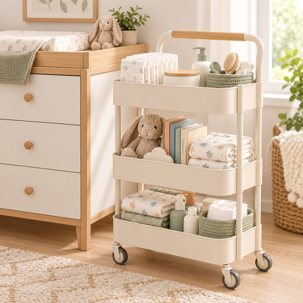 Three-Tier Nursery Rolling Storage Cart — second lifestyle view