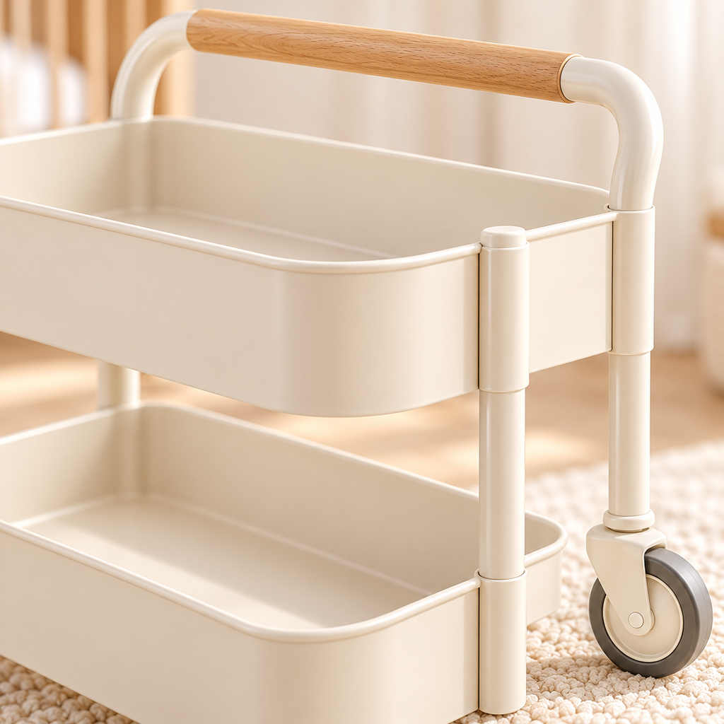 Three-Tier Nursery Rolling Storage Cart — product detail view