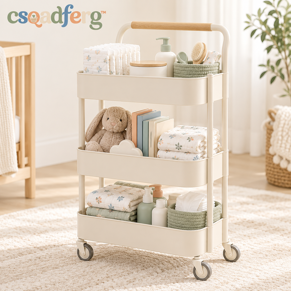 Three-Tier Nursery Rolling Storage Cart — main product view